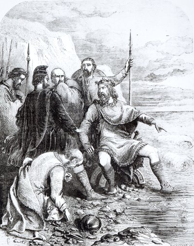 Canute réprimandant la flatterie de ses courtisans, gravé par Pearson - English School